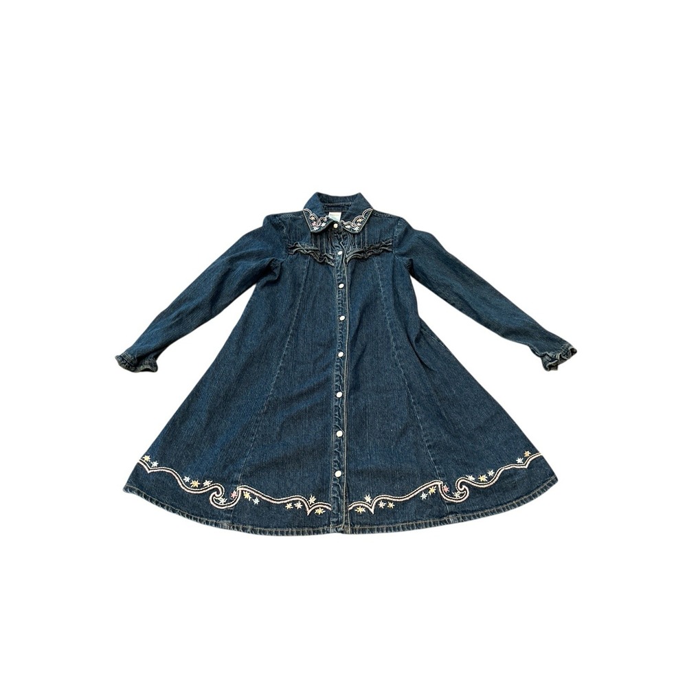 Girls GYMBOREE Sz 7 Denim‎ l/s Jean Dress Western Embroidered Park City Luxe